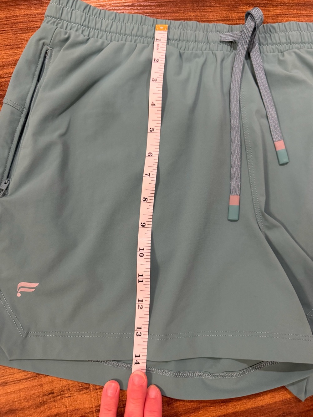 Fabletics Sea-foam Green Drawstring Workout Shorts with zipper pockets - Picture 11 of 13